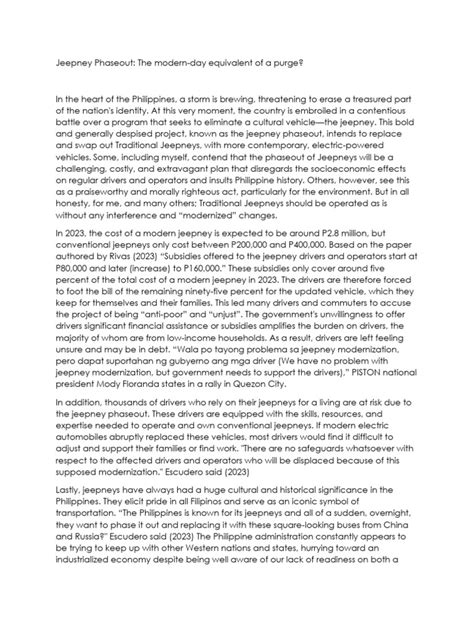 An Argumentative Essay on the Jeepney Phase .